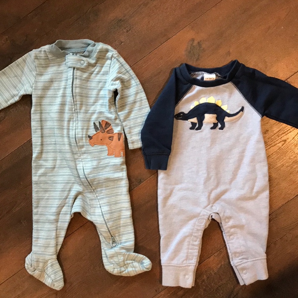 2 Carter’s 3m dino one pieces